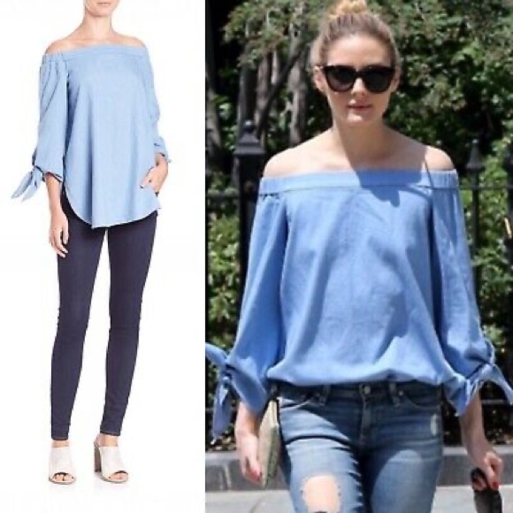 TIBI POPLIN  OFF THE SHOULDER TOP SIZE 10 .